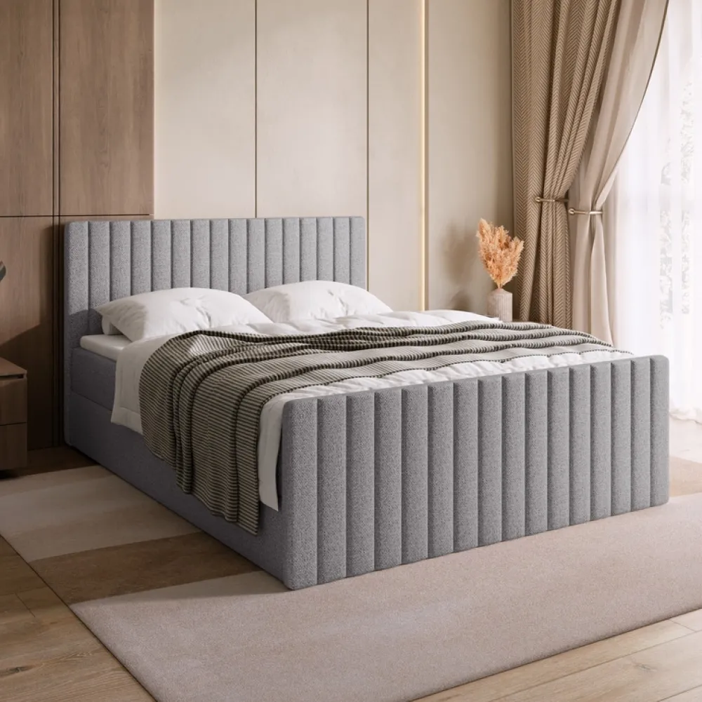 Meble Młodzieżowe|Łóżka Młodzieżowe>BROMARKT Szare łóżko 140x200 cm kontynentalne z pojemnikiem na pościel DREAM DUO