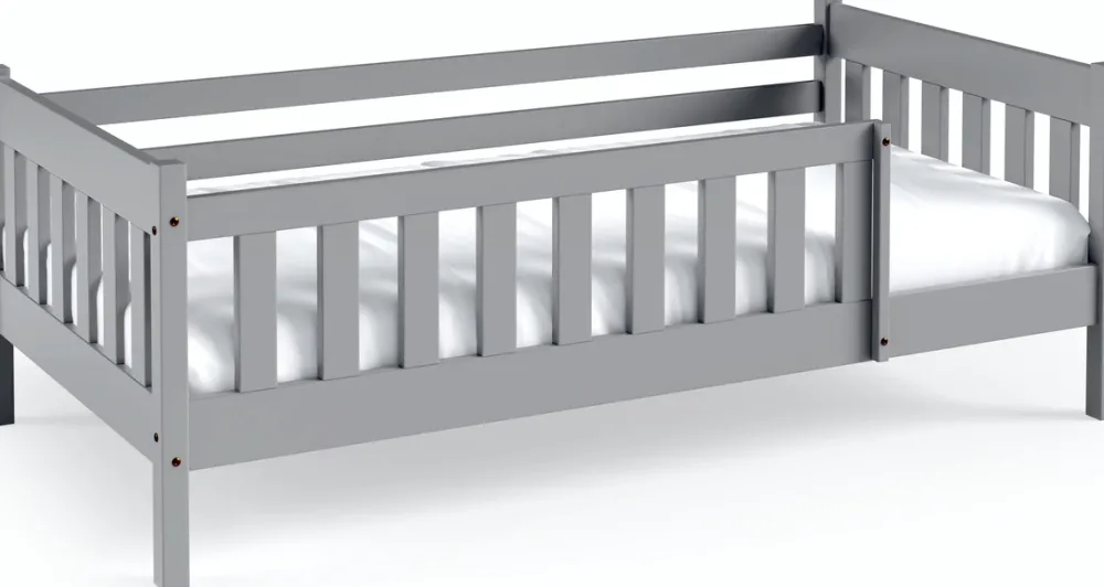 Meble Dla Dzieci|Łóżka Dziecięce>Meblomal Szare łóżko z barierką do pokoju dziecięcego z drewna sosnowego 80x190 cm NEBULA szary