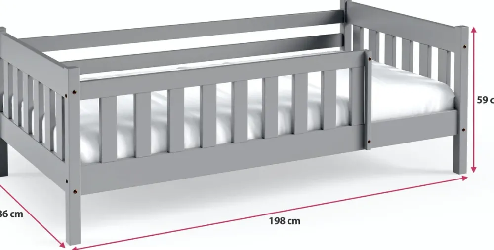 Meble Dla Dzieci|Łóżka Dziecięce>Meblomal Szare łóżko z barierką do pokoju dziecięcego z drewna sosnowego 80x190 cm NEBULA szary