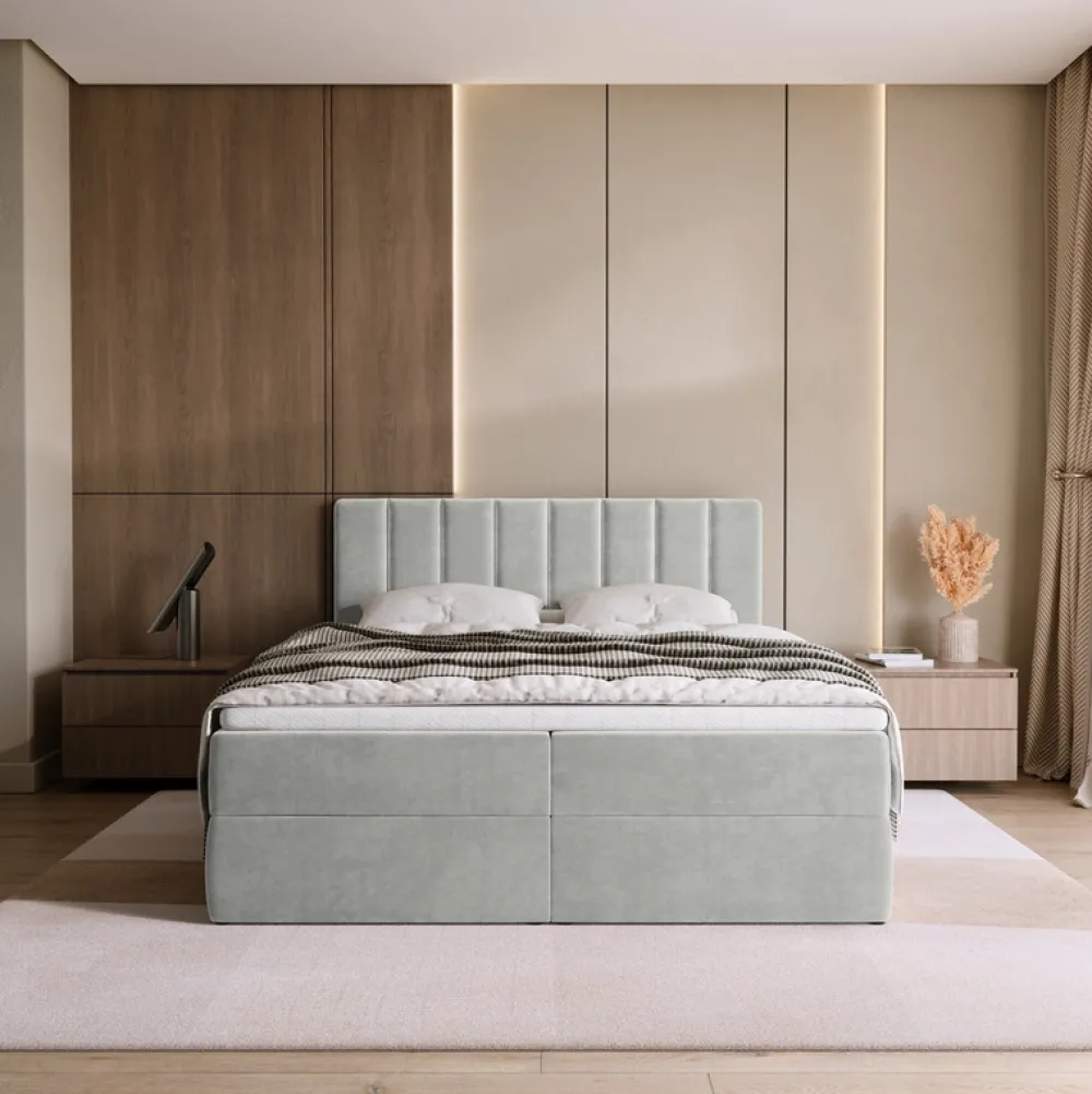 Łóżka Małżeńskie|Łóżka Ze Stelażem>BROMARKT Szare nowoczesne łóżko kontynentalne 180x200 cm DENVER