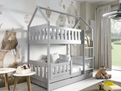 Łóżka Młodzieżowe|Łóżka Dziecięce>Meblomal Szare piętrowe łóżko do pokoju dziecięcego z szufladą 80x190 cm MELANIA szary