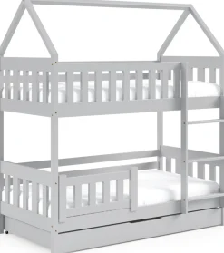 Meble Dla Dzieci|Łóżka Młodzieżowe>Meblomal Szare piętrowe łóżko domek do pokoju dziecięcego 80x160 cm MELANIA szary