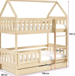Meble Dla Dzieci|Łóżka Młodzieżowe></noscript>Meblomal Szare piętrowe łóżko domek do pokoju dziecięcego 80x160 cm MELANIA szary