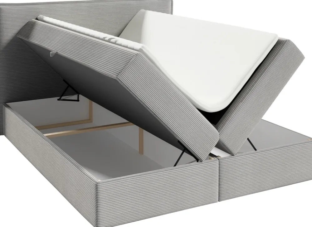 Łóżka Ze Stelażem|Łóżka Z Zagłówkiem>BROMARKT Szare tapicerowane łóżko kontynentalne 160x200 cm z pojemnikiem MALIBU