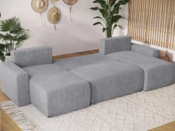 Narożniki>BROMARKT Szary duży narożnik z funkcją spania do salonu PLUSH U sztruks