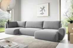 Narożniki>BROMARKT Szary narożnik do salonu nowoczesny z funkcją spania sztruksowy PATI MAXI U