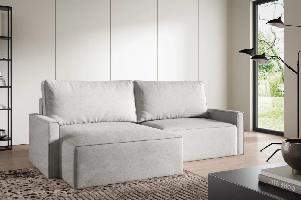 Meble Dla Dzieci|Narożniki>BROMARKT Szary narożnik do salonu rozkładany z pojemnikiem w tkaninie baranek NORBERT