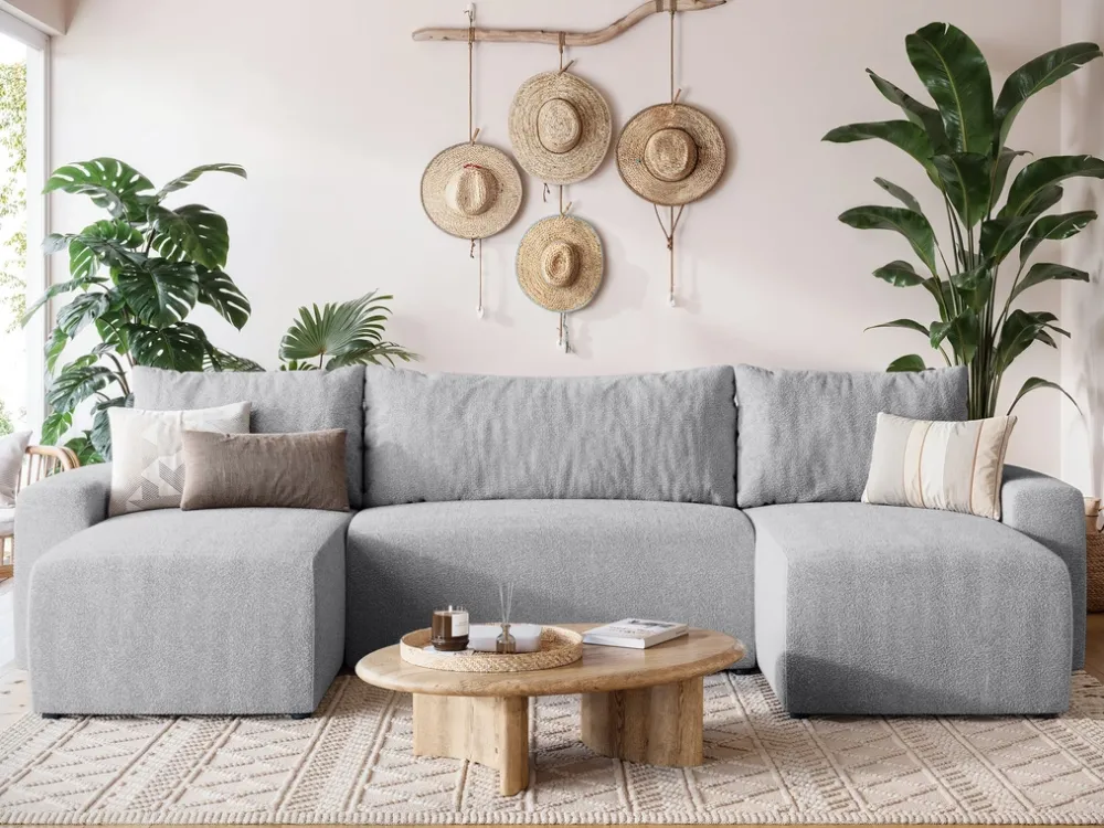 Narożniki>BROMARKT Szary narożnik do salonu z funkcją spania i pojemnikiem PLUSH U