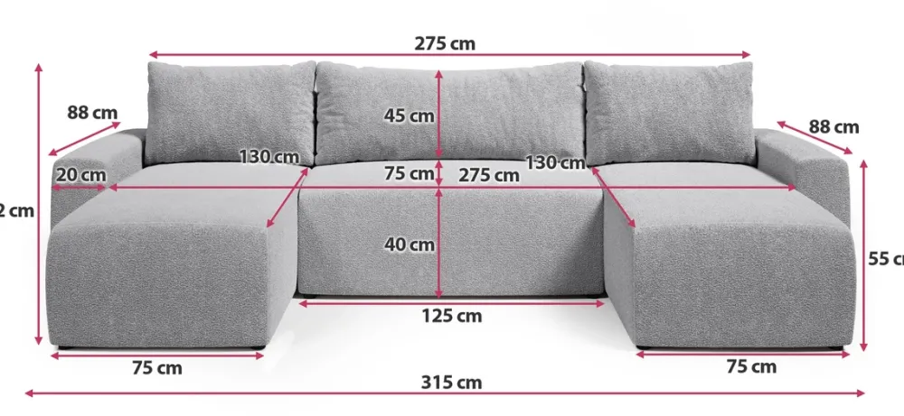 Narożniki>BROMARKT Szary narożnik do salonu z funkcją spania i pojemnikiem PLUSH U