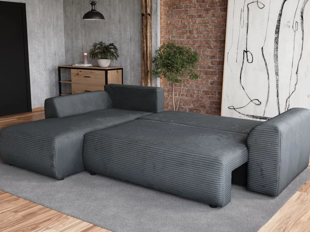 Meble Dla Dzieci|Narożniki>BROMARKT Szary narożnik rozkładany do salonu z funkcją spania sztruksowy ROMEO