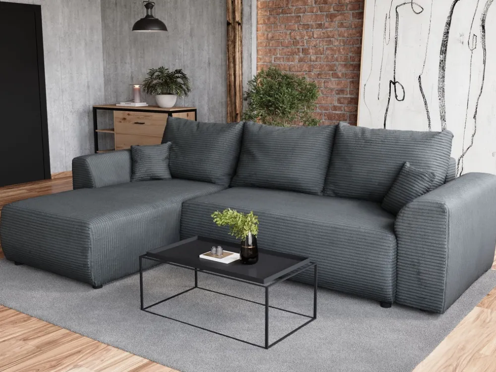 Meble Dla Dzieci|Narożniki>BROMARKT Szary narożnik rozkładany do salonu z funkcją spania sztruksowy ROMEO