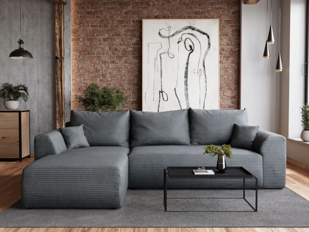 Meble Dla Dzieci|Narożniki>BROMARKT Szary narożnik rozkładany do salonu z funkcją spania sztruksowy ROMEO