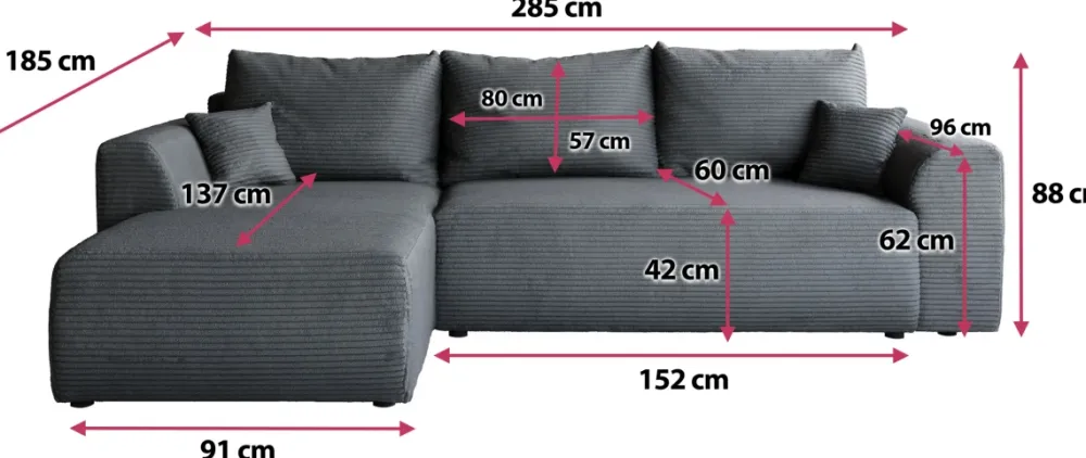 Meble Dla Dzieci|Narożniki>BROMARKT Szary narożnik rozkładany do salonu z funkcją spania sztruksowy ROMEO