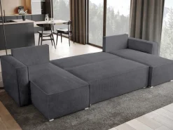 Narożniki>BROMARKT Szary narożnik rozkładany z pojemnikiem na pościel TOP U funkcja spania