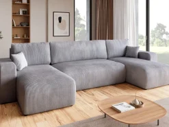 Narożniki>BROMARKT Szary narożnik sztruksowy z funkcją spania do salonu PUMI U