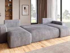 Narożniki>BROMARKT Szary narożnik sztruksowy z funkcją spania do salonu PUMI U
