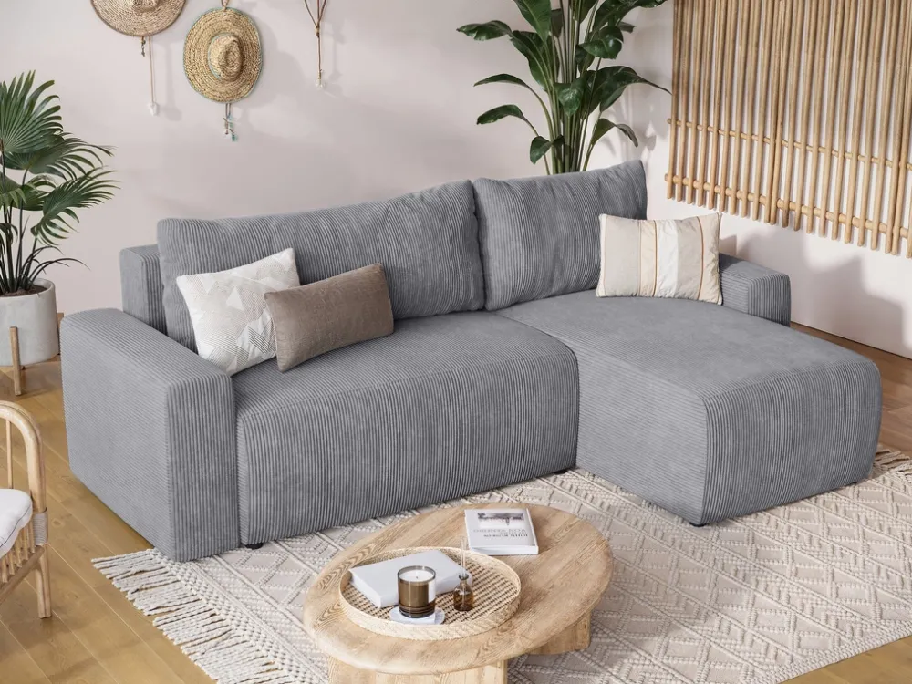 Meble Dla Dzieci|Meble Młodzieżowe>BROMARKT Szary narożnik sztruksowy z funkcją spania i pojemnikiem PLUSH L