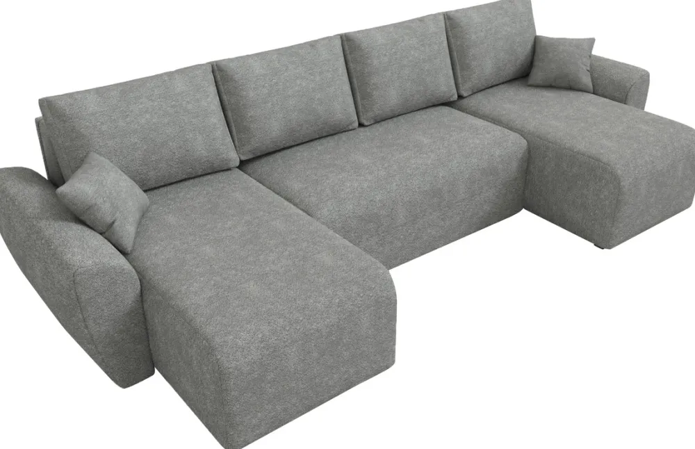 Narożniki>IZABELLA MEBLE Szary narożnik w kształcie u boucle z funkcją spania ROTTERDAM U