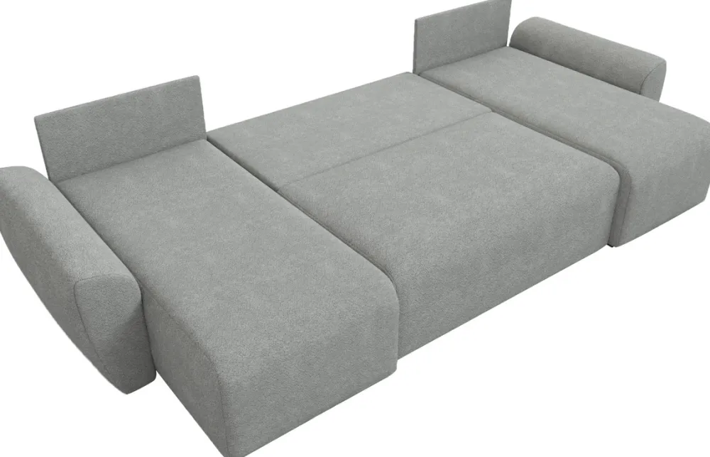 Narożniki>IZABELLA MEBLE Szary narożnik w kształcie u boucle z funkcją spania ROTTERDAM U