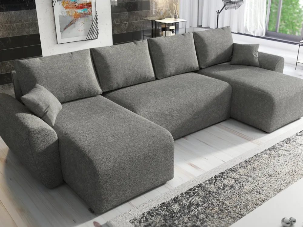 Narożniki>IZABELLA MEBLE Szary narożnik w kształcie u boucle z funkcją spania ROTTERDAM U