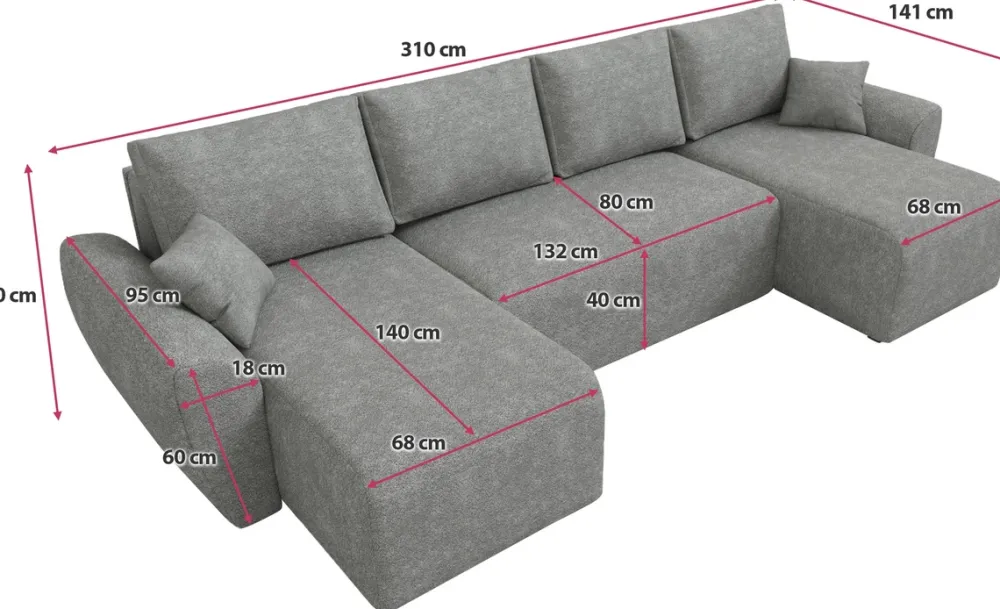 Narożniki>IZABELLA MEBLE Szary narożnik w kształcie u boucle z funkcją spania ROTTERDAM U