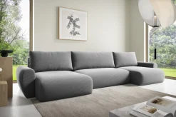 Narożniki>BROMARKT Szary narożnik w kształcie U do salonu z funkcją spania nowoczesny PATI