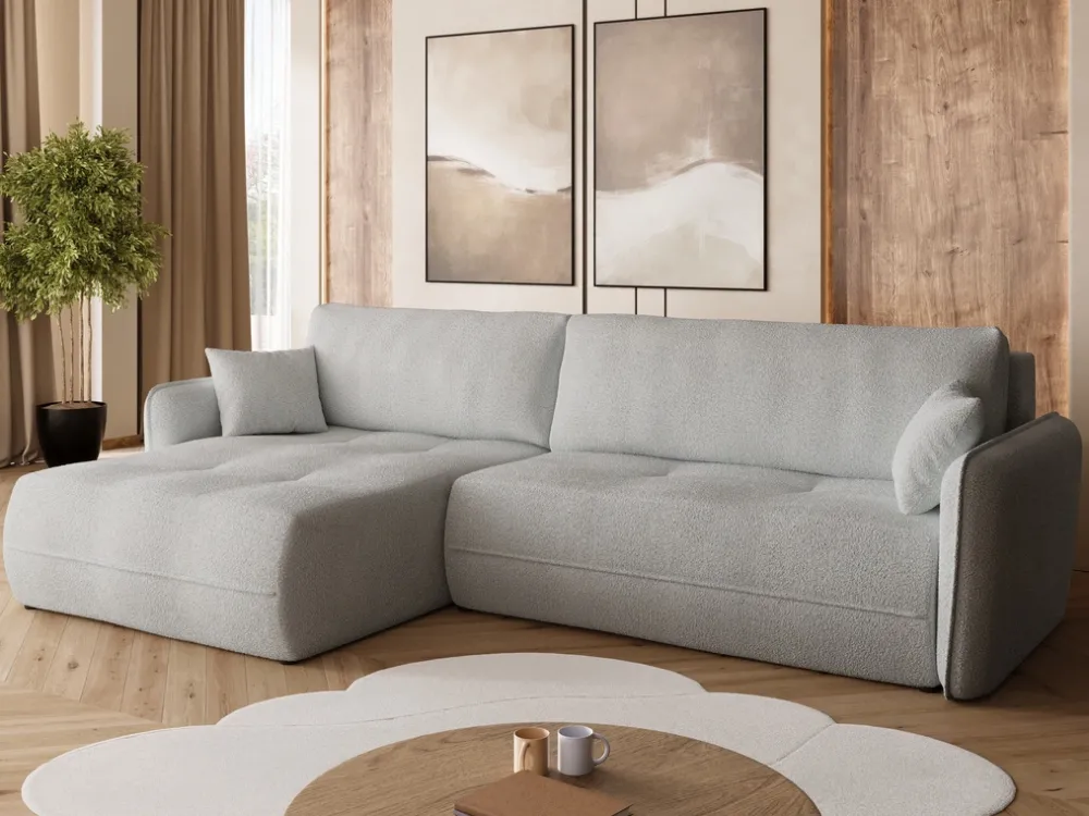 Meble Dla Dzieci|Meble Młodzieżowe>BROMARKT Szary narożnik z funkcją spania i pojemnikiem boucle CLAUDIO