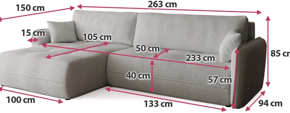 Meble Dla Dzieci|Meble Młodzieżowe>BROMARKT Szary narożnik z funkcją spania i pojemnikiem boucle CLAUDIO