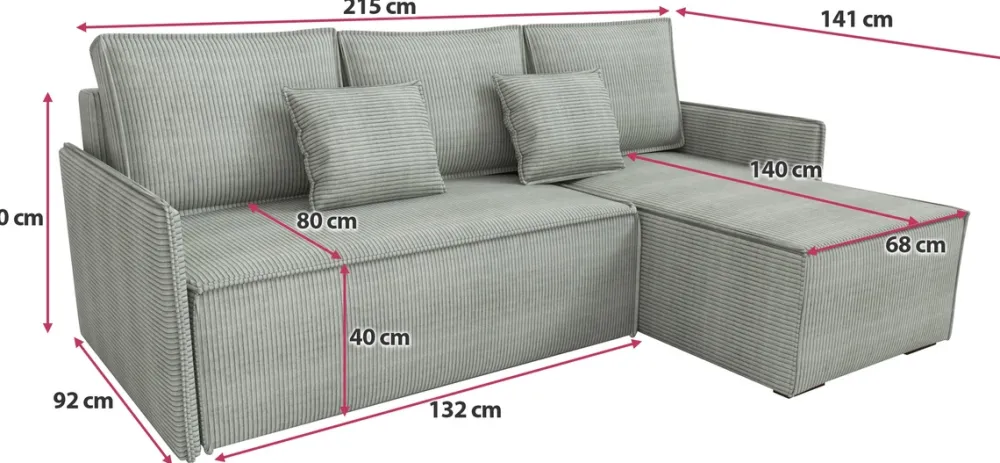 Narożniki>IZABELLA MEBLE Szary narożnik z funkcją spania i pojemnikiem do salonu ATLANTIC