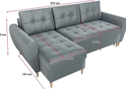 Narożniki></noscript>IZABELLA MEBLE Szary narożnik z funkcją spania i pojemnikiem do salonu HENRY