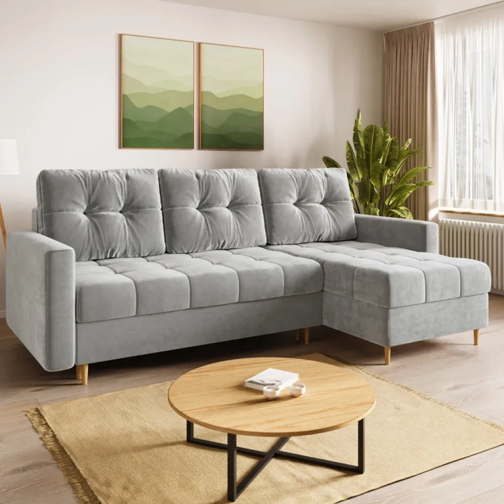 Meble Dla Dzieci|Meble Młodzieżowe>BROMARKT Szary narożnik z funkcją spania i pojemnikiem na pościel LIZBONA