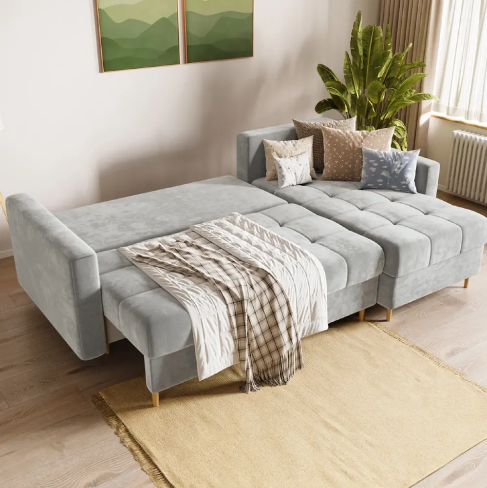 Meble Dla Dzieci|Meble Młodzieżowe>BROMARKT Szary narożnik z funkcją spania i pojemnikiem na pościel LIZBONA