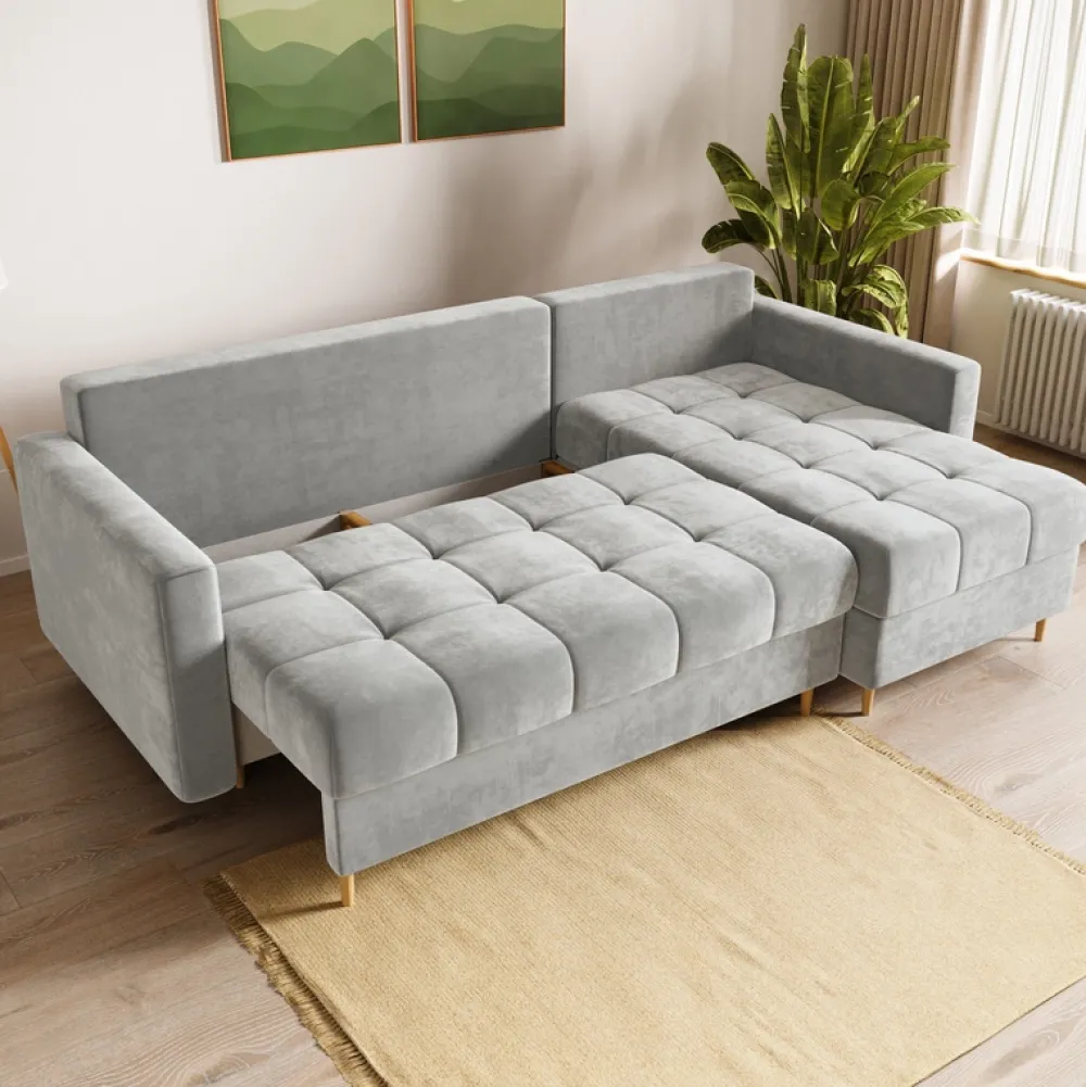 Meble Dla Dzieci|Meble Młodzieżowe>BROMARKT Szary narożnik z funkcją spania i pojemnikiem na pościel LIZBONA