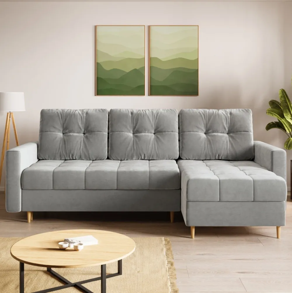 Meble Dla Dzieci|Meble Młodzieżowe>BROMARKT Szary narożnik z funkcją spania i pojemnikiem na pościel LIZBONA