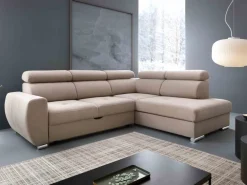 Narożniki></noscript>COMFORTEO Szary narożnik z funkcją spania i regulowanymi zagłówkami PATRIZIA