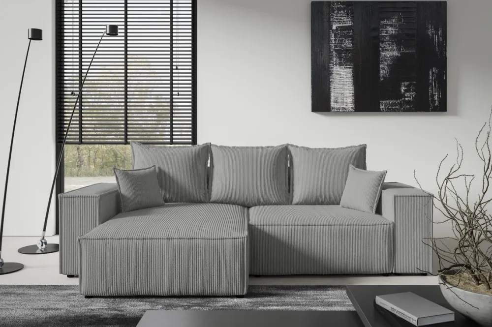 Meble Dla Dzieci|Narożniki>BROMARKT Szary rozkładany narożnik do salonu z funkcją spania ELDON