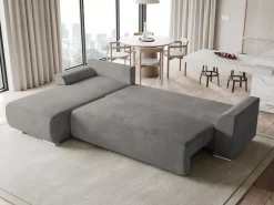 Meble Dla Dzieci|Meble Młodzieżowe>BROMARKT Szary rozkładany narożnik do salonu SYDNEY welur