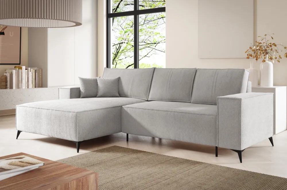 Meble Dla Dzieci|Narożniki>BROMARKT Szary rozkładany narożnik do salonu na nóżkach z funkcją spania APOLLO