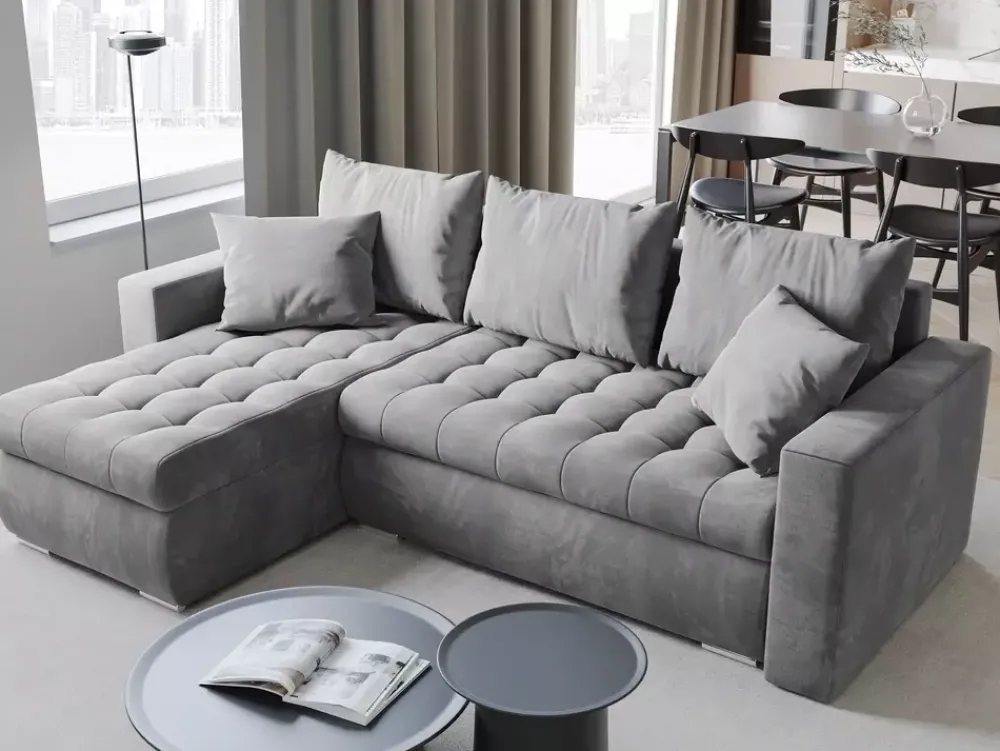 Meble Dla Dzieci|Meble Młodzieżowe>BROMARKT Szary rozkładany narożnik z funkcją spania LUIS pojemnik