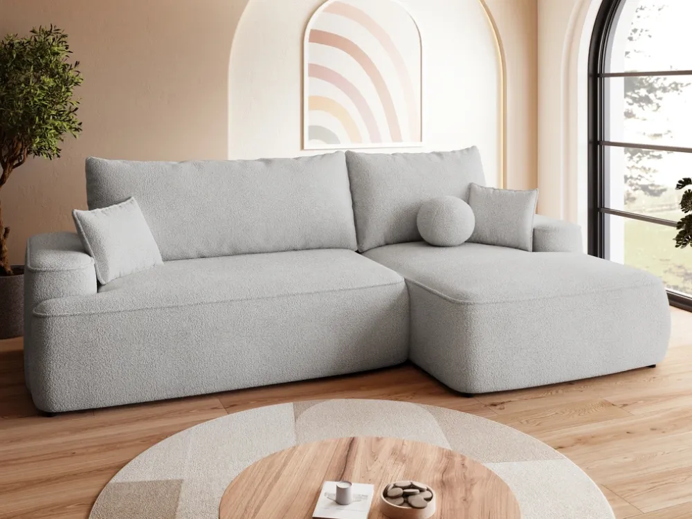 Meble Dla Dzieci|Narożniki>BROMARKT Szary rozkładany narożnik z pojemnikiem i funkcją spania CARMELLO boucle