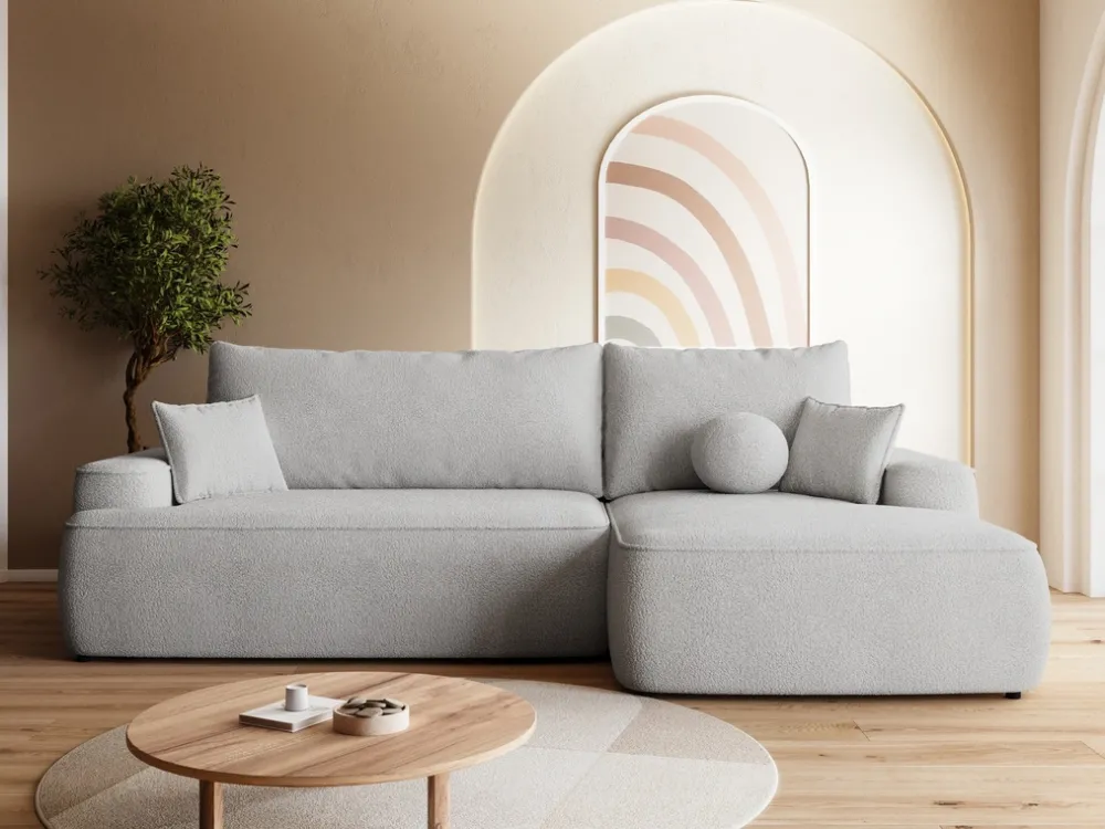 Meble Dla Dzieci|Narożniki>BROMARKT Szary rozkładany narożnik z pojemnikiem i funkcją spania CARMELLO boucle