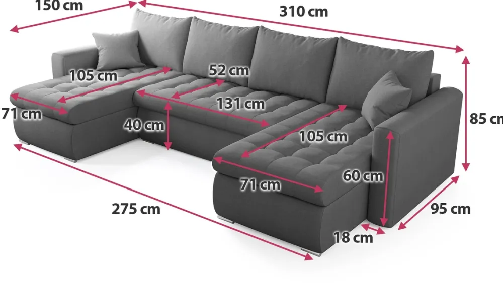 Narożniki>BROMARKT Szary rozkładany narożnik z funkcją spania i pojemnikiem LUIS U