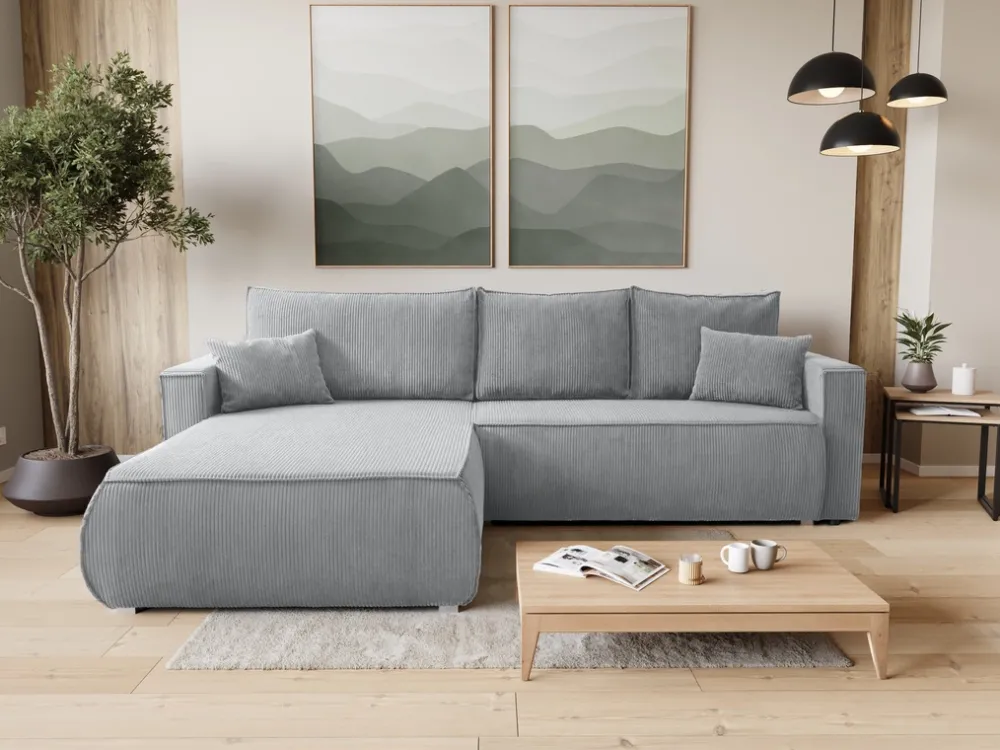 Meble Dla Dzieci|Meble Młodzieżowe>BROMARKT Szary sztruksowy narożnik z funkcją spania i pojemnikiem HAVANA