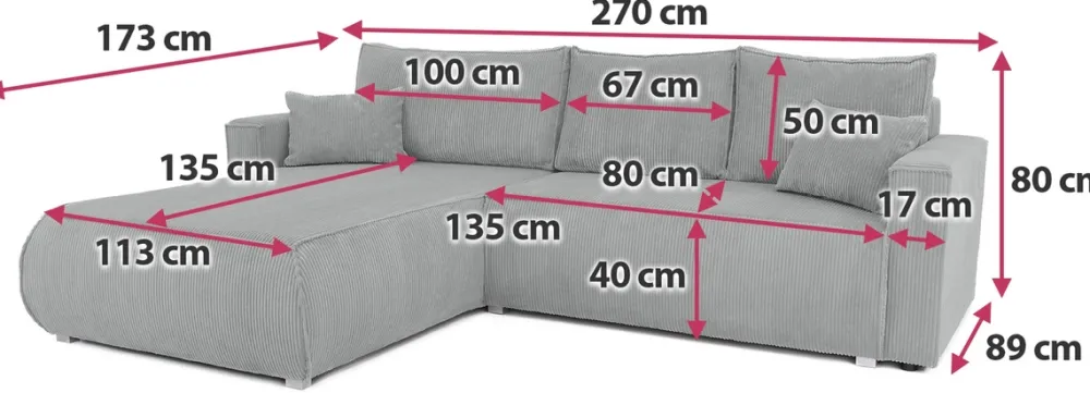 Meble Dla Dzieci|Meble Młodzieżowe>BROMARKT Szary sztruksowy narożnik z funkcją spania i pojemnikiem HAVANA