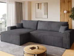 Narożniki>BROMARKT Szary sztruksowy narożnik z pojemnikiem i funkcją spania ADI XL