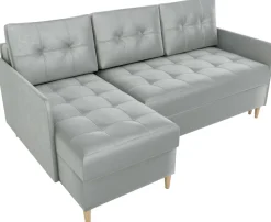 Narożniki>IZABELLA MEBLE Szary welurowy narożnik z funkcją spania do salonu FADO