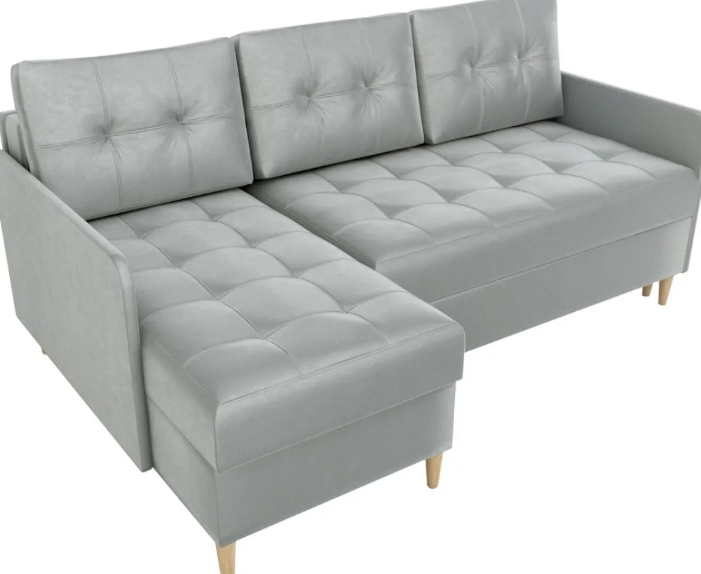 Narożniki>IZABELLA MEBLE Szary welurowy narożnik z funkcją spania do salonu FADO