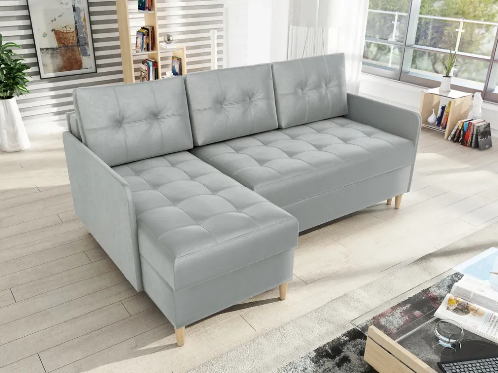 Narożniki>IZABELLA MEBLE Szary welurowy narożnik z funkcją spania do salonu FADO