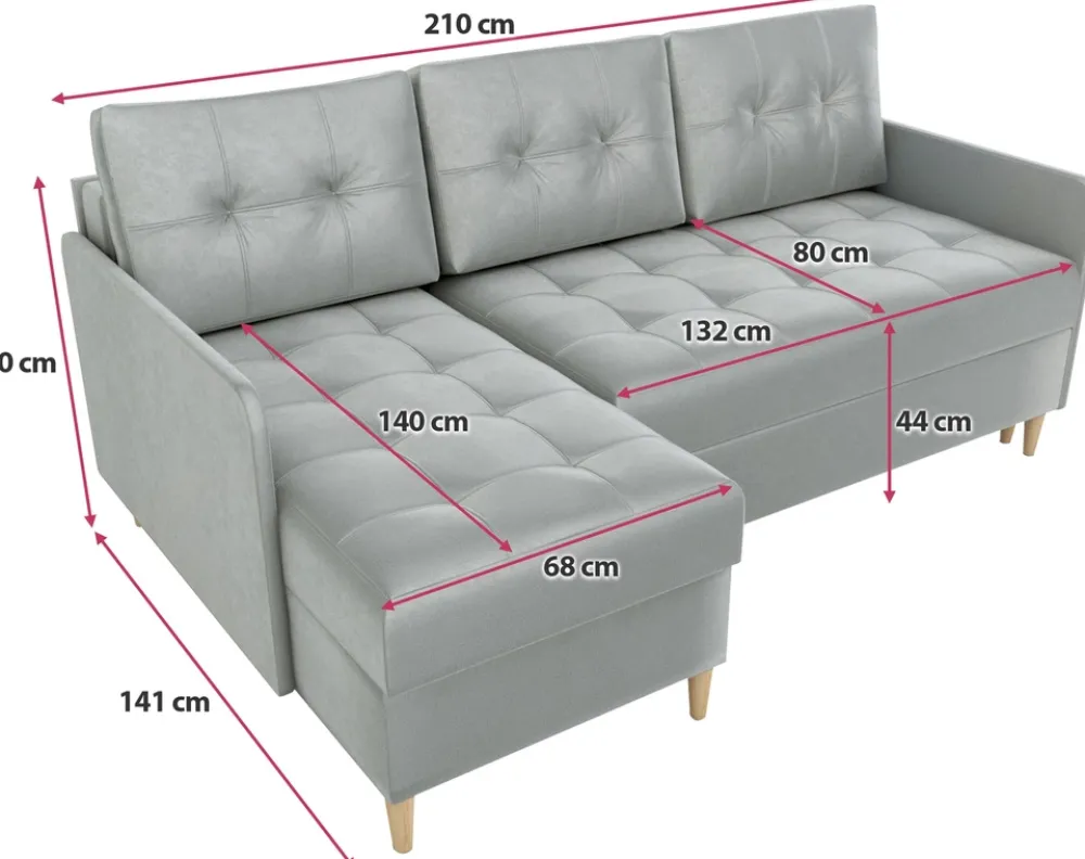 Narożniki>IZABELLA MEBLE Szary welurowy narożnik z funkcją spania do salonu FADO