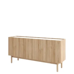 Komody>PIASKI Szeroka komoda do salonu z półkami BURGOS dąb riviera/marmur bianco